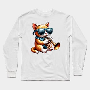 trumpet cat - jazz meow cat Long Sleeve T-Shirt